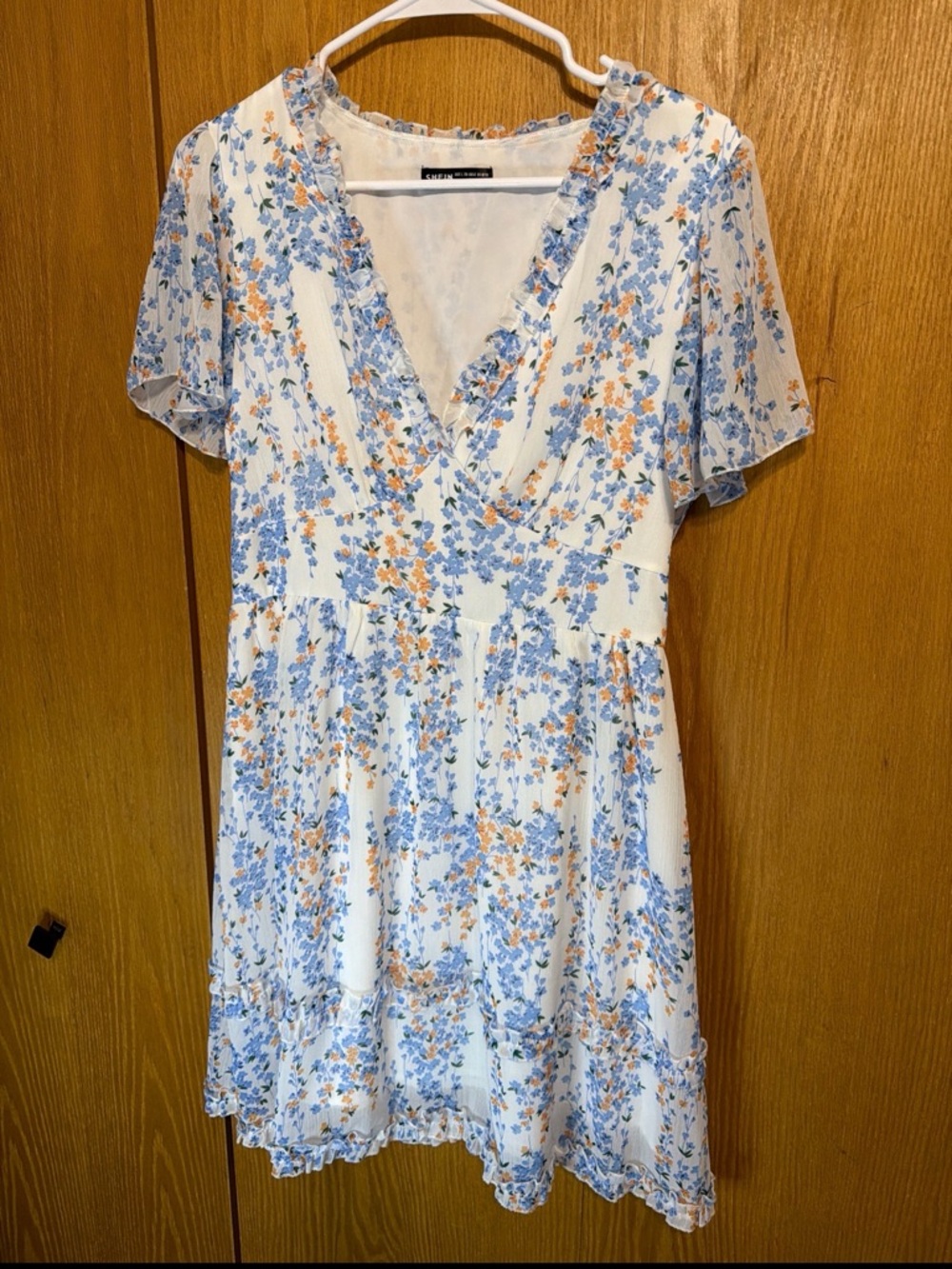 SHEIN Cream Mini Dress with Blue & Peach Floral Print